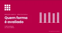 Composição gráfica em tons de carmim com cinco conjuntos de módulos a alturas muito próximas, representando os cinco critérios de avaliação da equipa formadora.